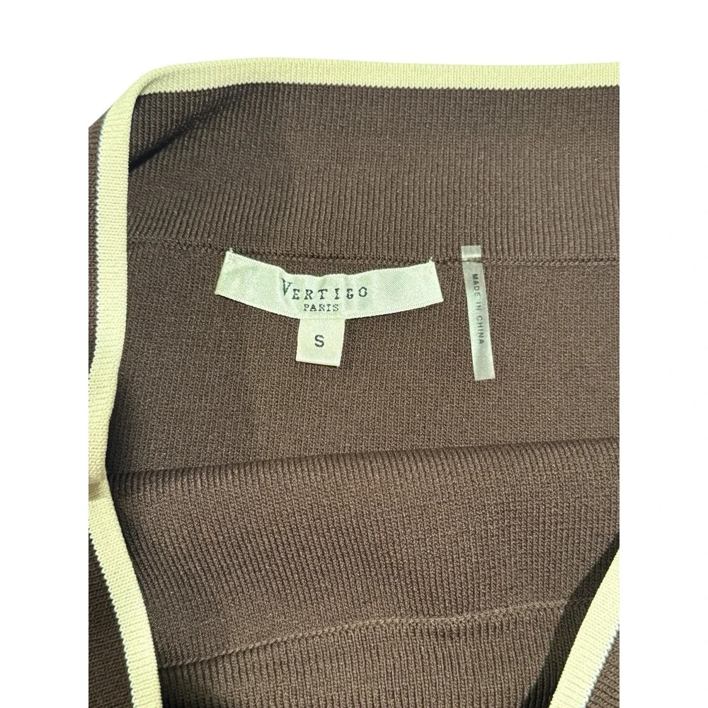 Vertigo Paris Brown Cream Knit Cardigan Skirt Set Women's S Vintage Style‎